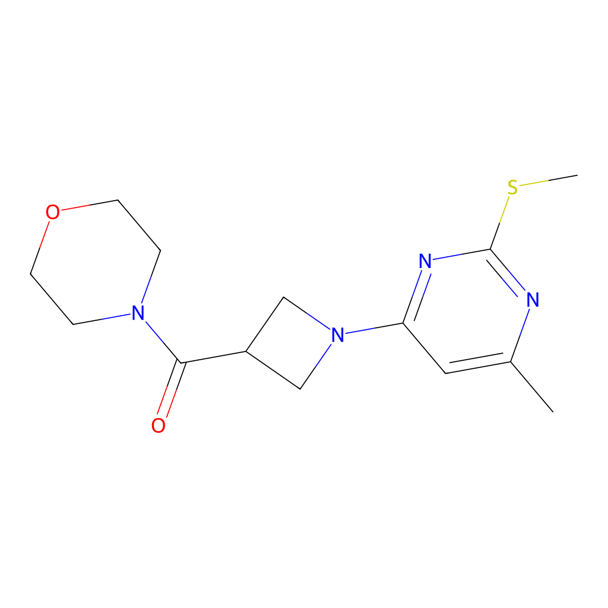 4-{1-[6-Methyl-2-(methylsulfanyl)pyrimidin-4-yl]azetidine-3-carbonyl}morpholine molecular structure, CAS 2770618-00-1