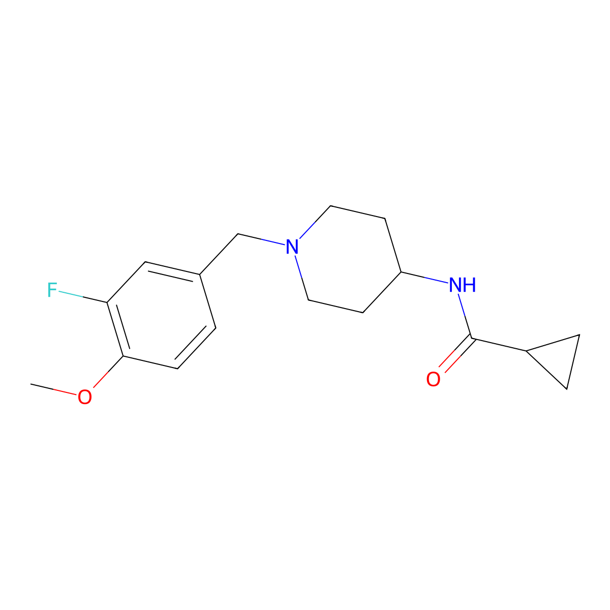 N-{1-[(3-fluoro-4-methoxyphenyl)methyl]piperidin-4-yl}cyclopropanecarboxamide molecular structure, CAS 2770618-05-6