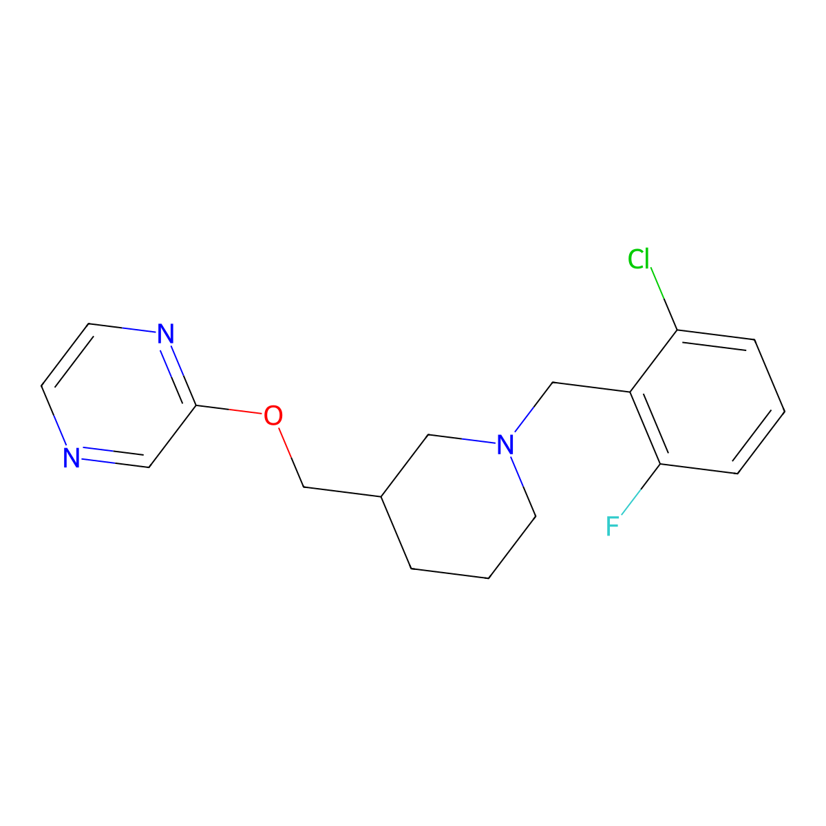 2-({1-[(2-Chloro-6-fluorophenyl)methyl]piperidin-3-yl}methoxy)pyrazine molecular structure, CAS 2770618-07-8