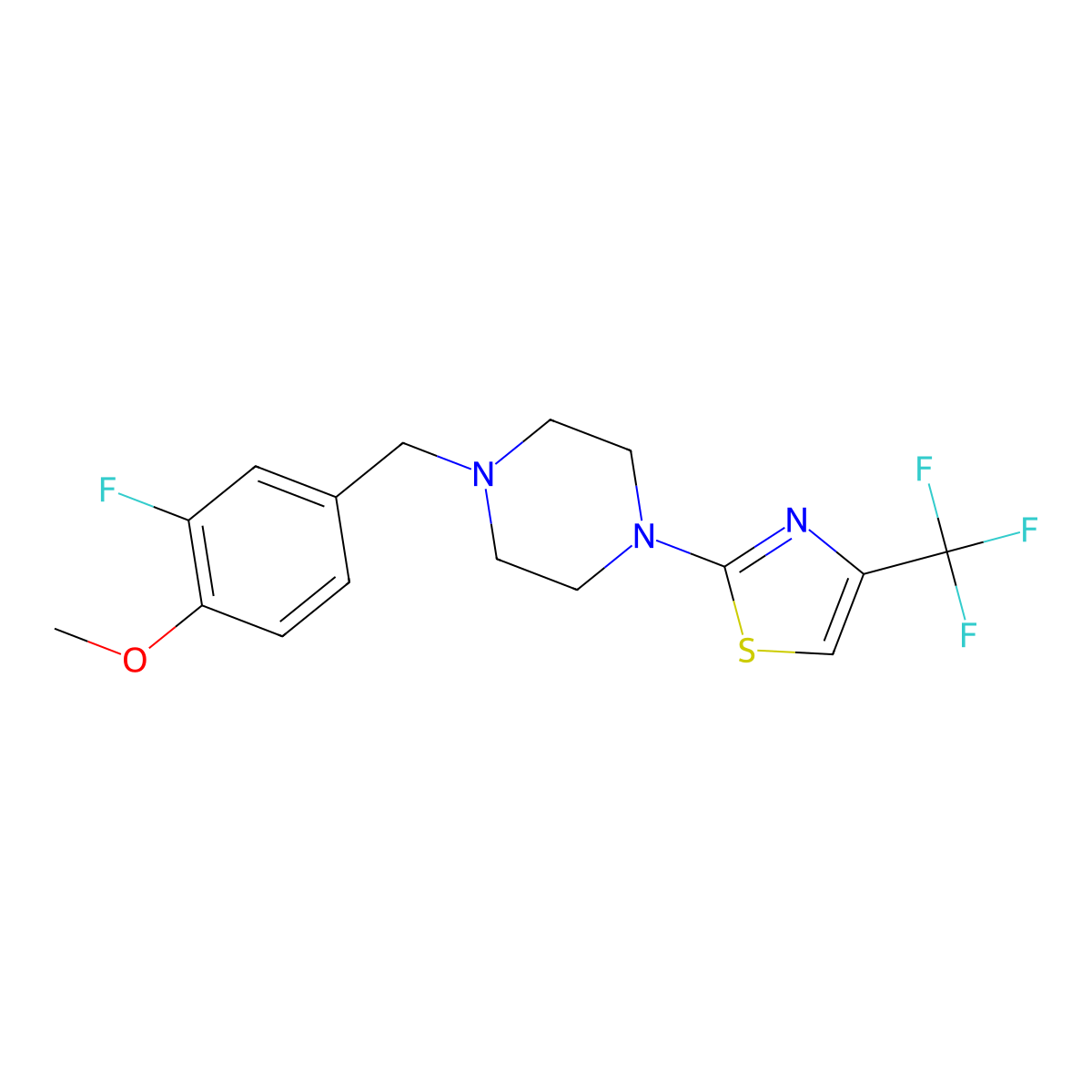 1-[(3-Fluoro-4-methoxyphenyl)methyl]-4-[4-(trifluoromethyl)-1,3-thiazol-2-yl]piperazine molecular structure, CAS 2770618-10-3