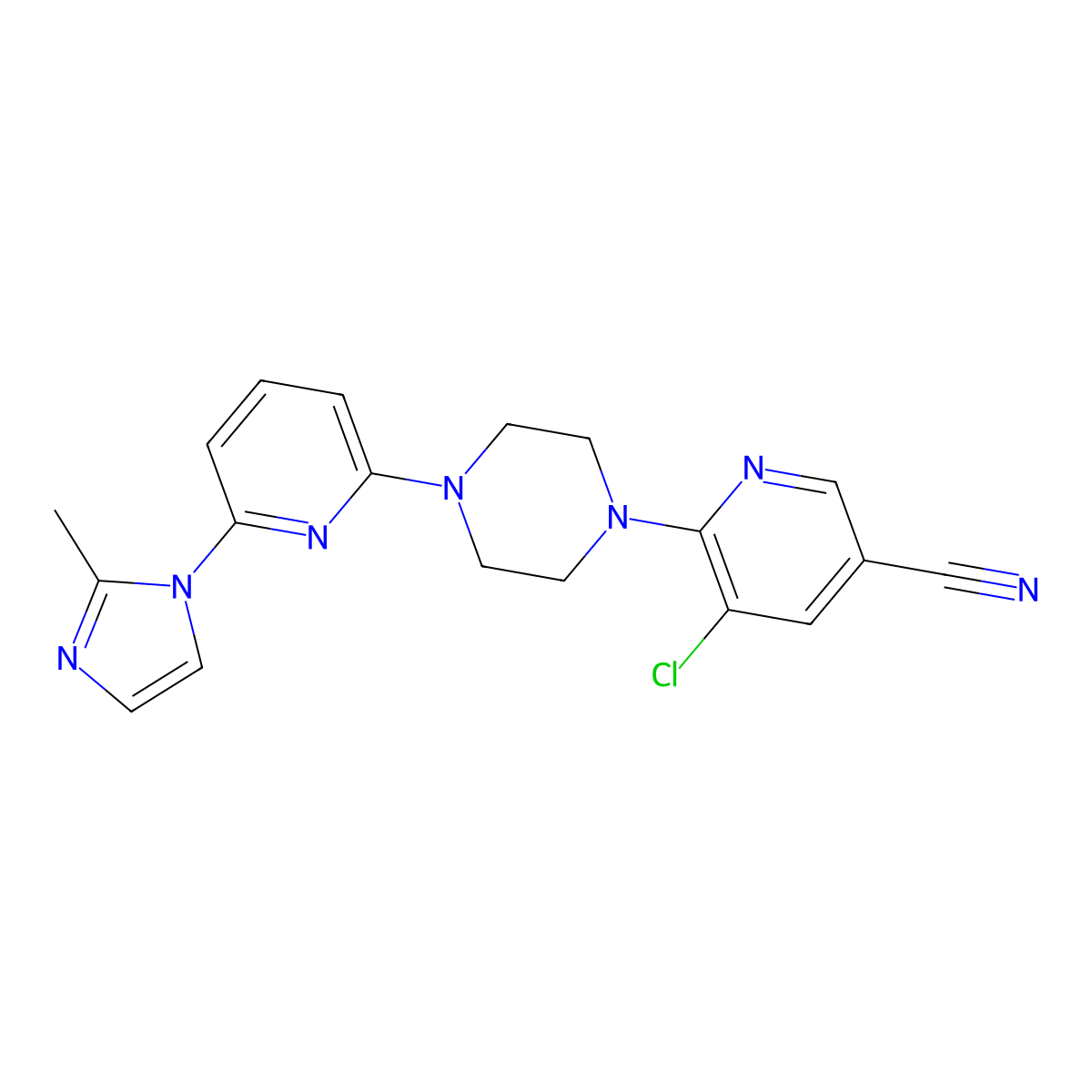 5-chloro-6-{4-[6-(2-methyl-1H-imidazol-1-yl)pyridin-2-yl]piperazin-1-yl}pyridine-3-carbonitrile molecular structure, CAS 2770618-12-5