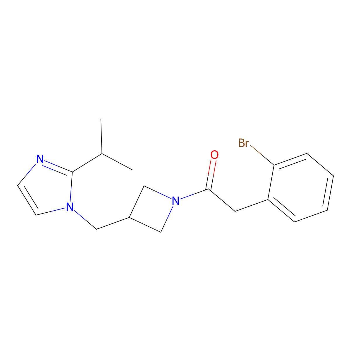 2-(2-bromophenyl)-1-(3-{[2-(propan-2-yl)-1H-imidazol-1-yl]methyl}azetidin-1-yl)ethan-1-one molecular structure, CAS 2770618-13-6