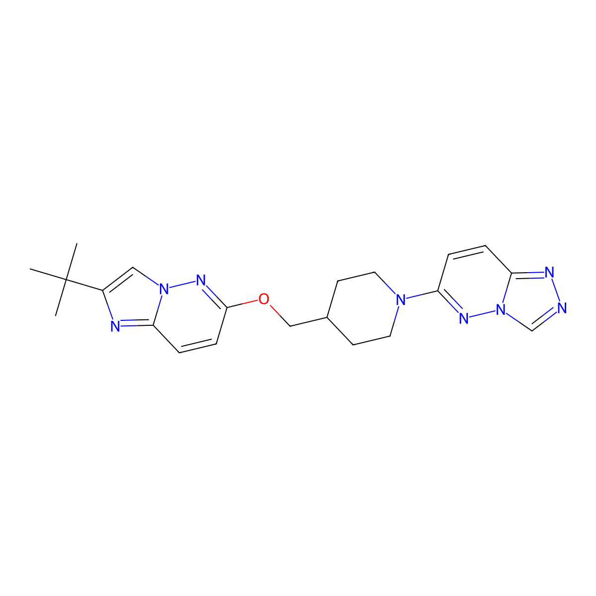4-[({2-Tert-butylimidazo[1,2-b]pyridazin-6-yl}oxy)methyl]-1-{[1,2,4]triazolo[4,3-b]pyridazin-6-yl}piperidine molecular structure, CAS 2770618-18-1