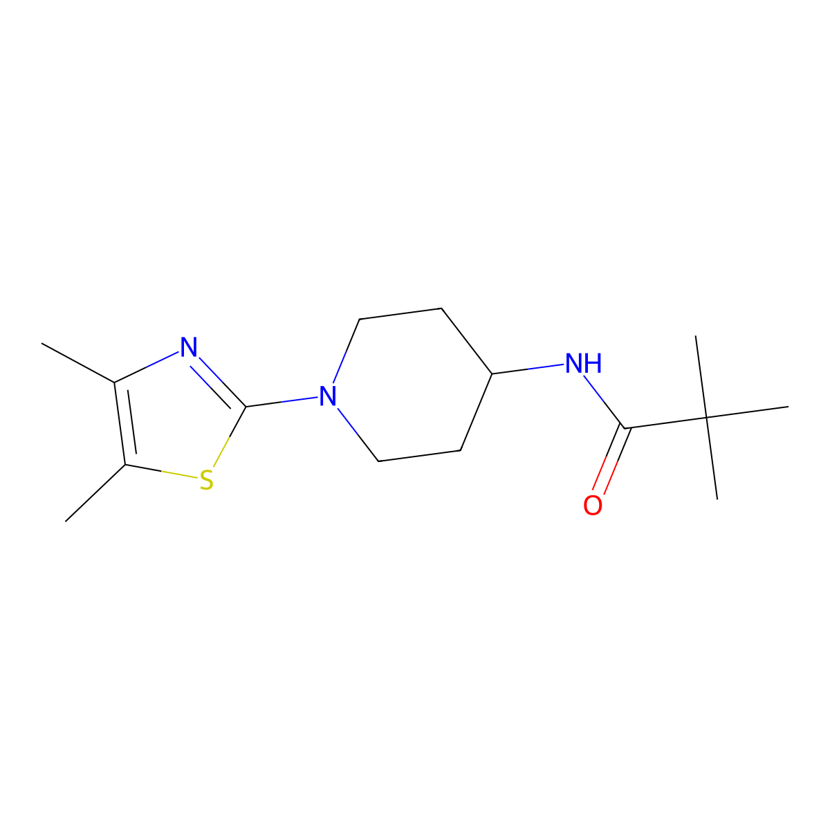 N-[1-(4,5-dimethyl-1,3-thiazol-2-yl)piperidin-4-yl]-2,2-dimethylpropanamide molecular structure, CAS 2770618-20-5