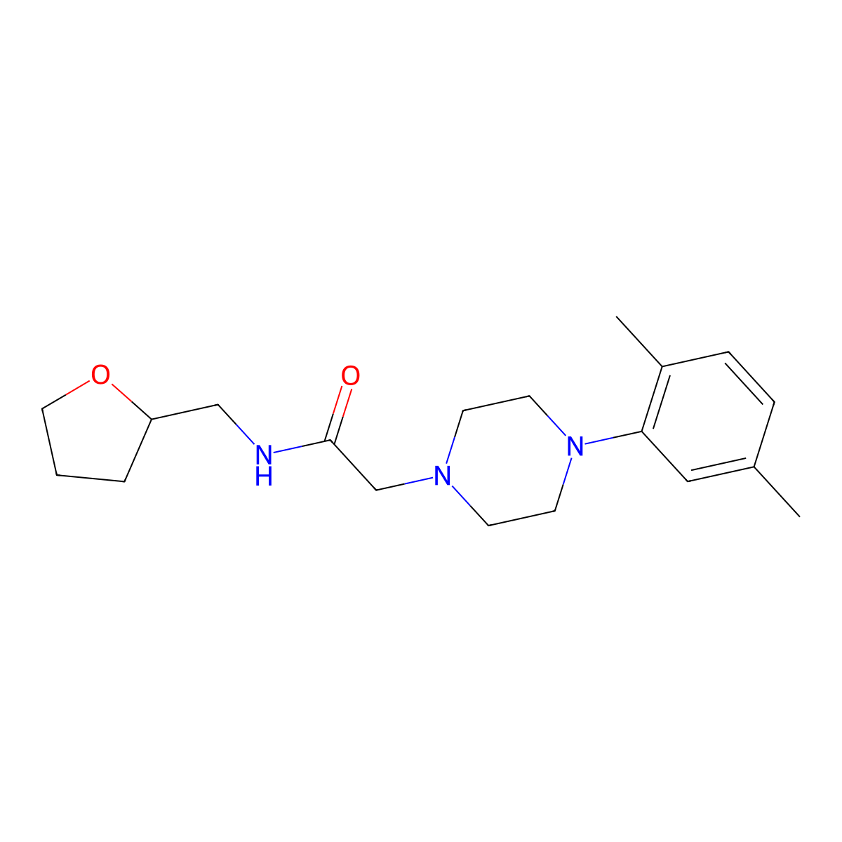 2-[4-(2,5-dimethylphenyl)piperazin-1-yl]-N-[(oxolan-2-yl)methyl]acetamide molecular structure, CAS 2770618-24-9