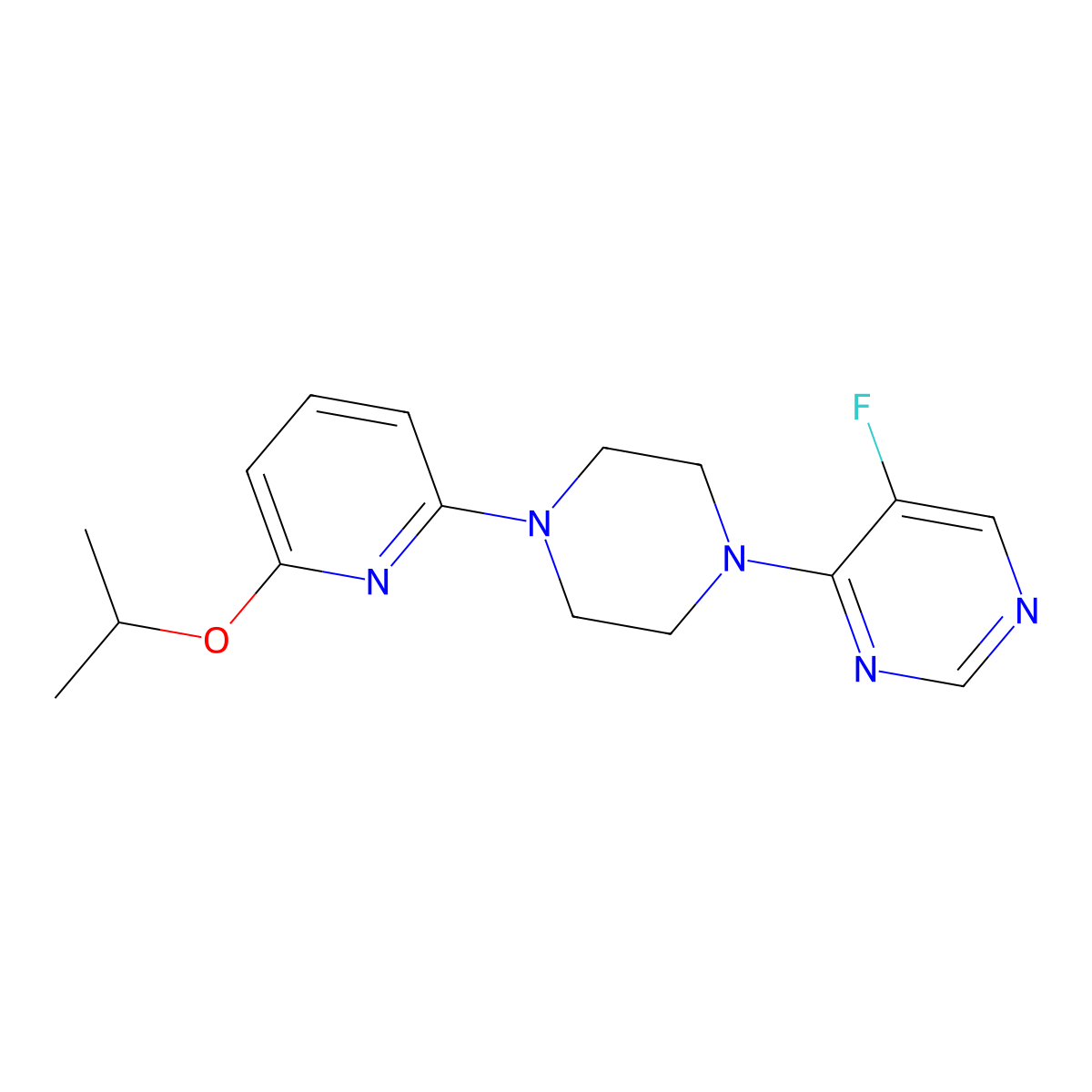 5-Fluoro-4-{4-[6-(propan-2-yloxy)pyridin-2-yl]piperazin-1-yl}pyrimidine molecular structure, CAS 2770618-31-8
