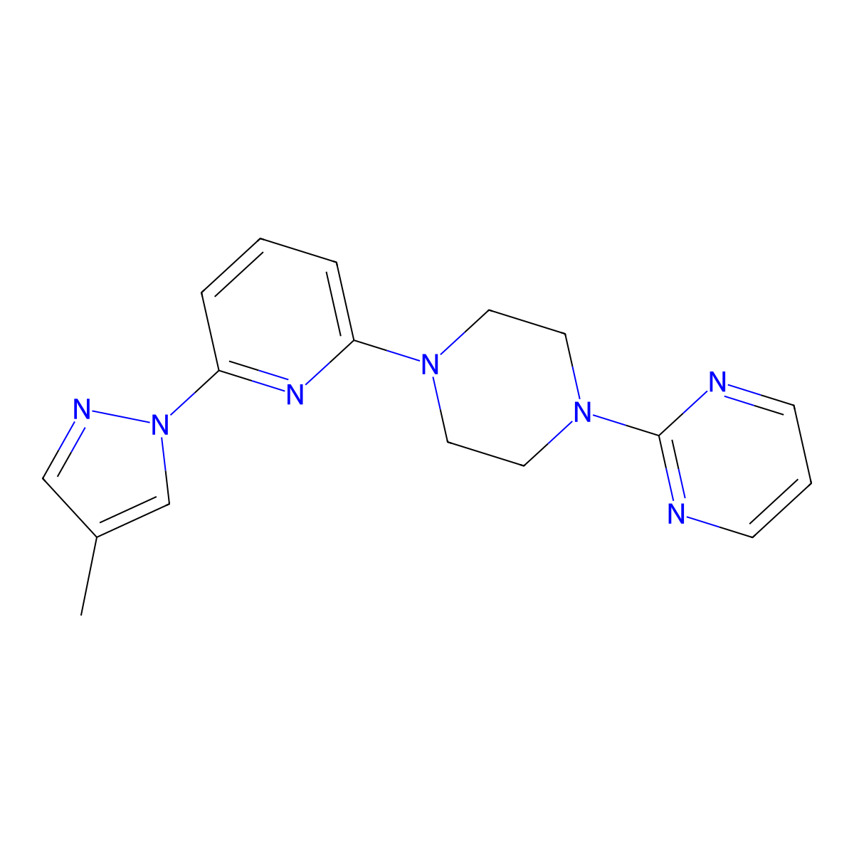 2-{4-[6-(4-methyl-1H-pyrazol-1-yl)pyridin-2-yl]piperazin-1-yl}pyrimidine molecular structure, CAS 2770618-35-2