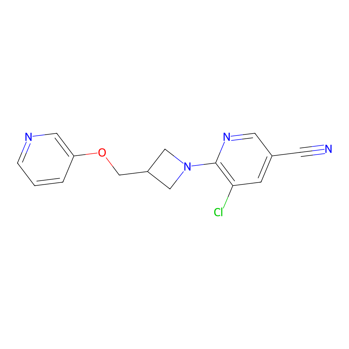5-Chloro-6-{3-[(pyridin-3-yloxy)methyl]azetidin-1-yl}pyridine-3-carbonitrile molecular structure, CAS 2770618-37-4