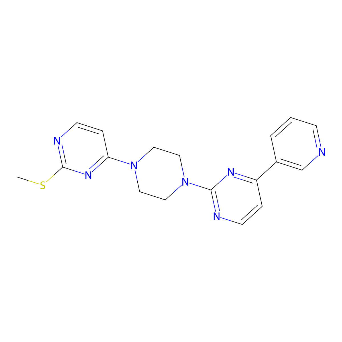 2-{4-[2-(Methylsulfanyl)pyrimidin-4-yl]piperazin-1-yl}-4-(pyridin-3-yl)pyrimidine molecular structure, CAS 2770618-39-6