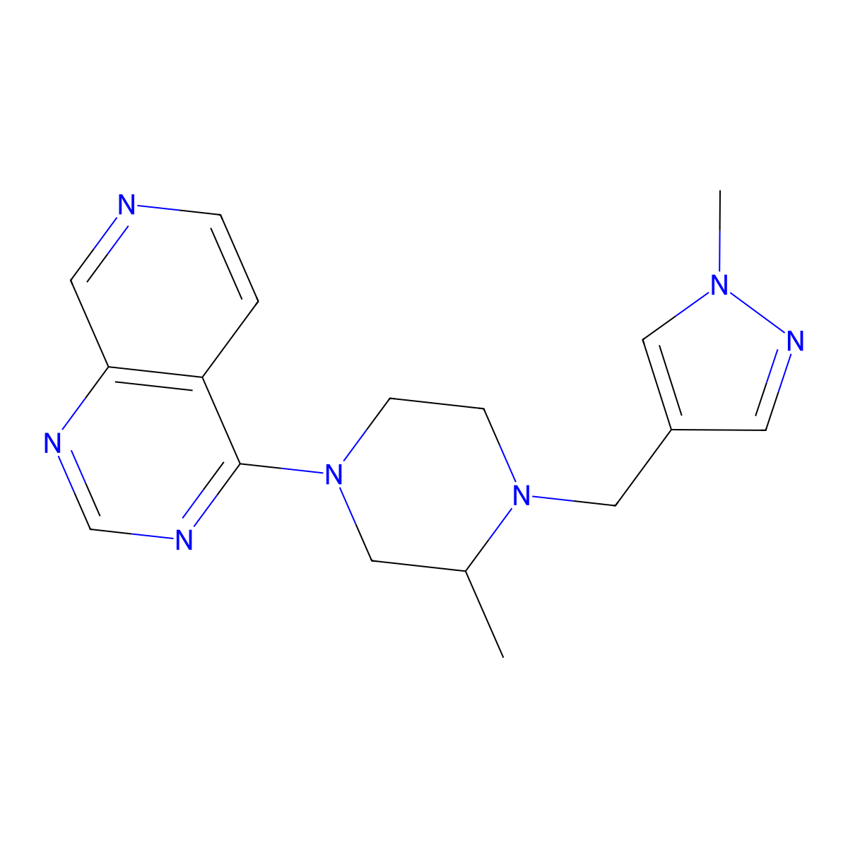 2-methyl-1-[(1-methyl-1H-pyrazol-4-yl)methyl]-4-{pyrido[3,4-d]pyrimidin-4-yl}piperazine molecular structure, CAS 2770618-43-2