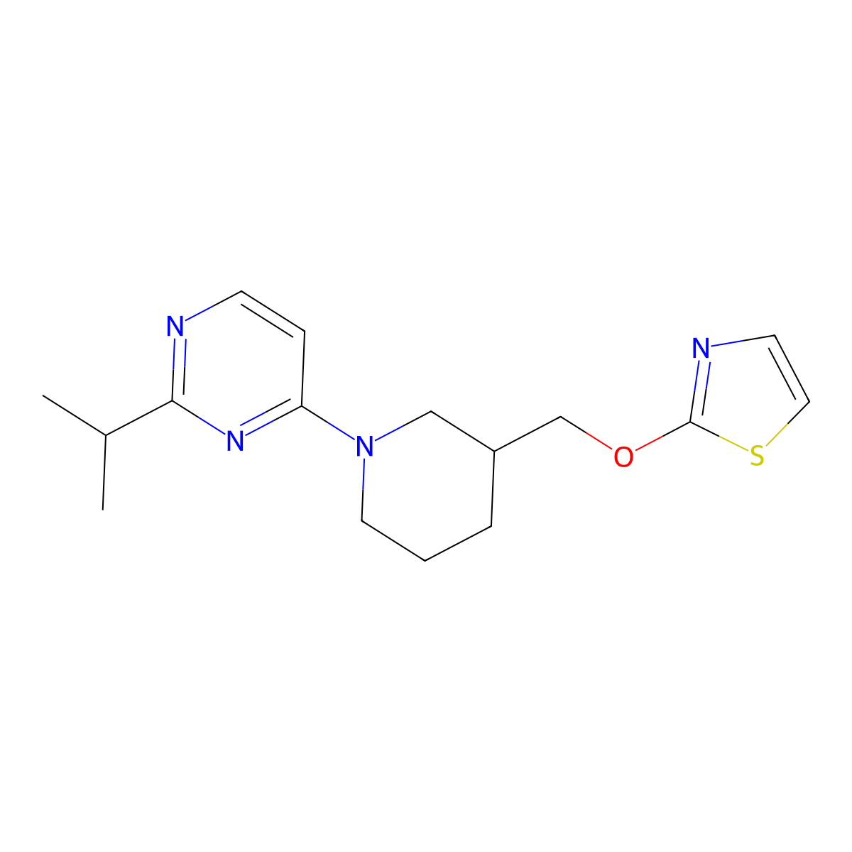 2-(Propan-2-yl)-4-{3-[(1,3-thiazol-2-yloxy)methyl]piperidin-1-yl}pyrimidine molecular structure, CAS 2770618-44-3