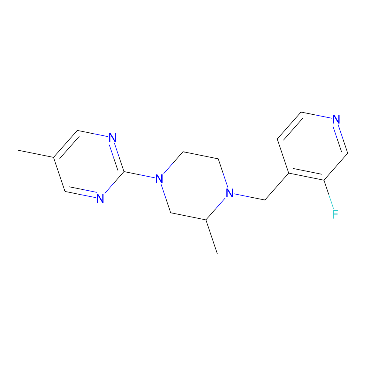 2-{4-[(3-Fluoropyridin-4-yl)methyl]-3-methylpiperazin-1-yl}-5-methylpyrimidine molecular structure, CAS 2770618-45-4