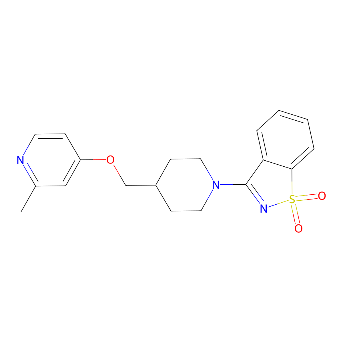 3-[4-[(2-Methyl-4-pyridinyl)oxymethyl]piperidin-1-yl]-1,2-benzothiazole 1,1-dioxide molecular structure, CAS 2770618-47-6