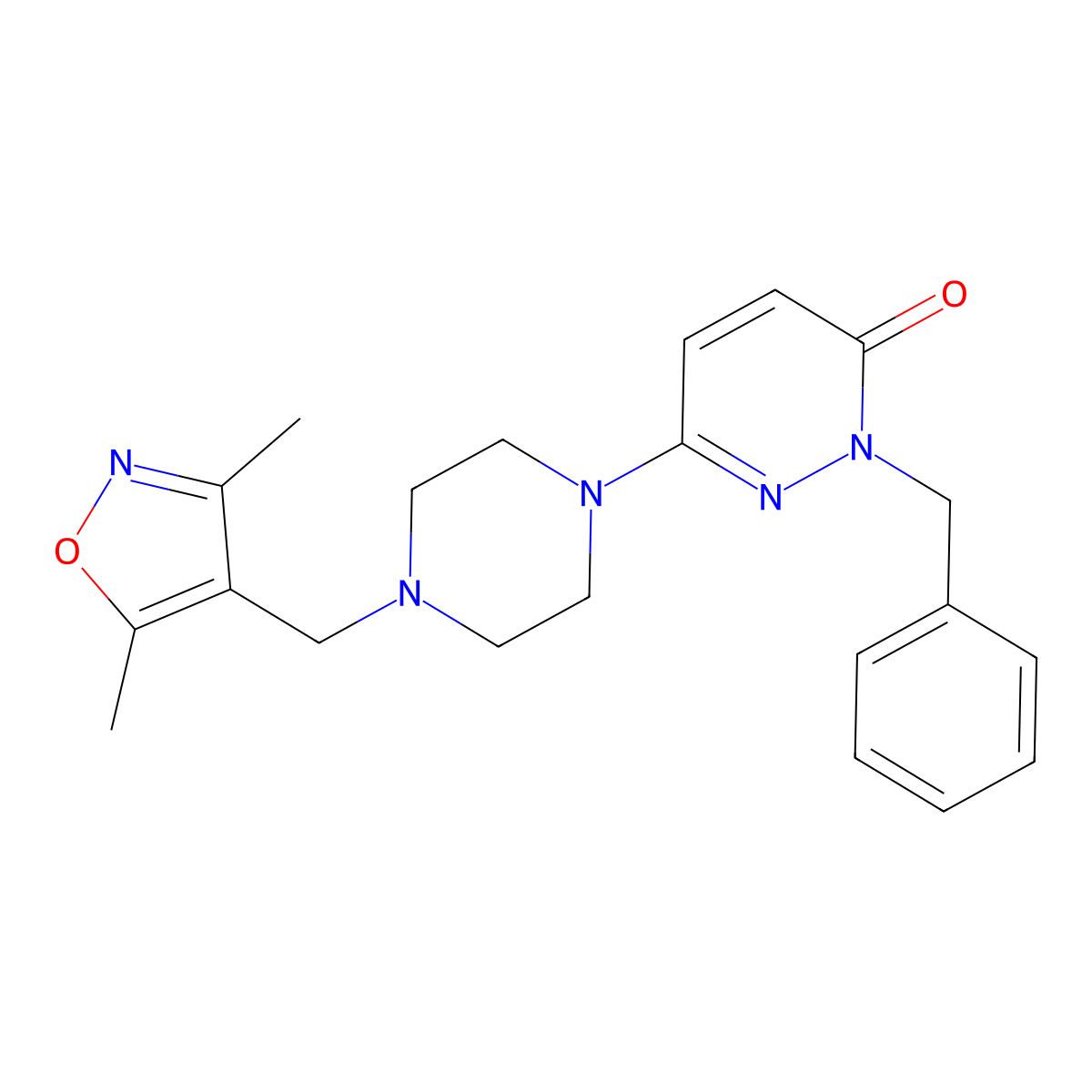 2-Benzyl-6-{4-[(3,5-dimethyl-1,2-oxazol-4-yl)methyl]piperazin-1-yl}-2,3-dihydropyridazin-3-one molecular structure, CAS 2770618-52-3