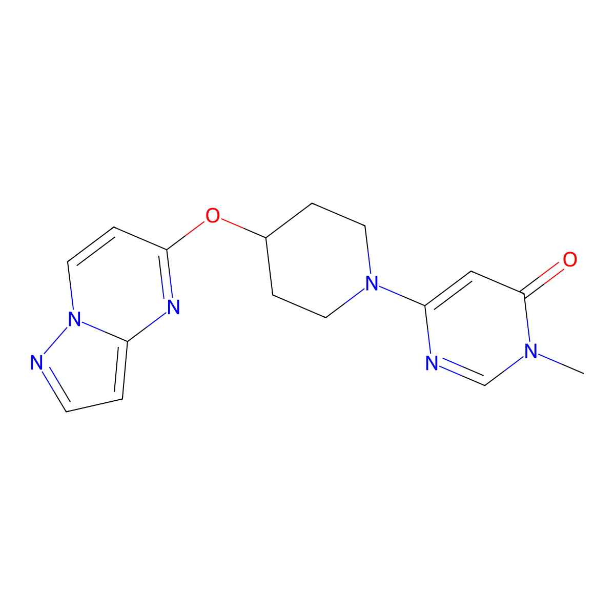 3-Methyl-6-(4-{pyrazolo[1,5-a]pyrimidin-5-yloxy}piperidin-1-yl)-3,4-dihydropyrimidin-4-one molecular structure, CAS 2770618-55-6