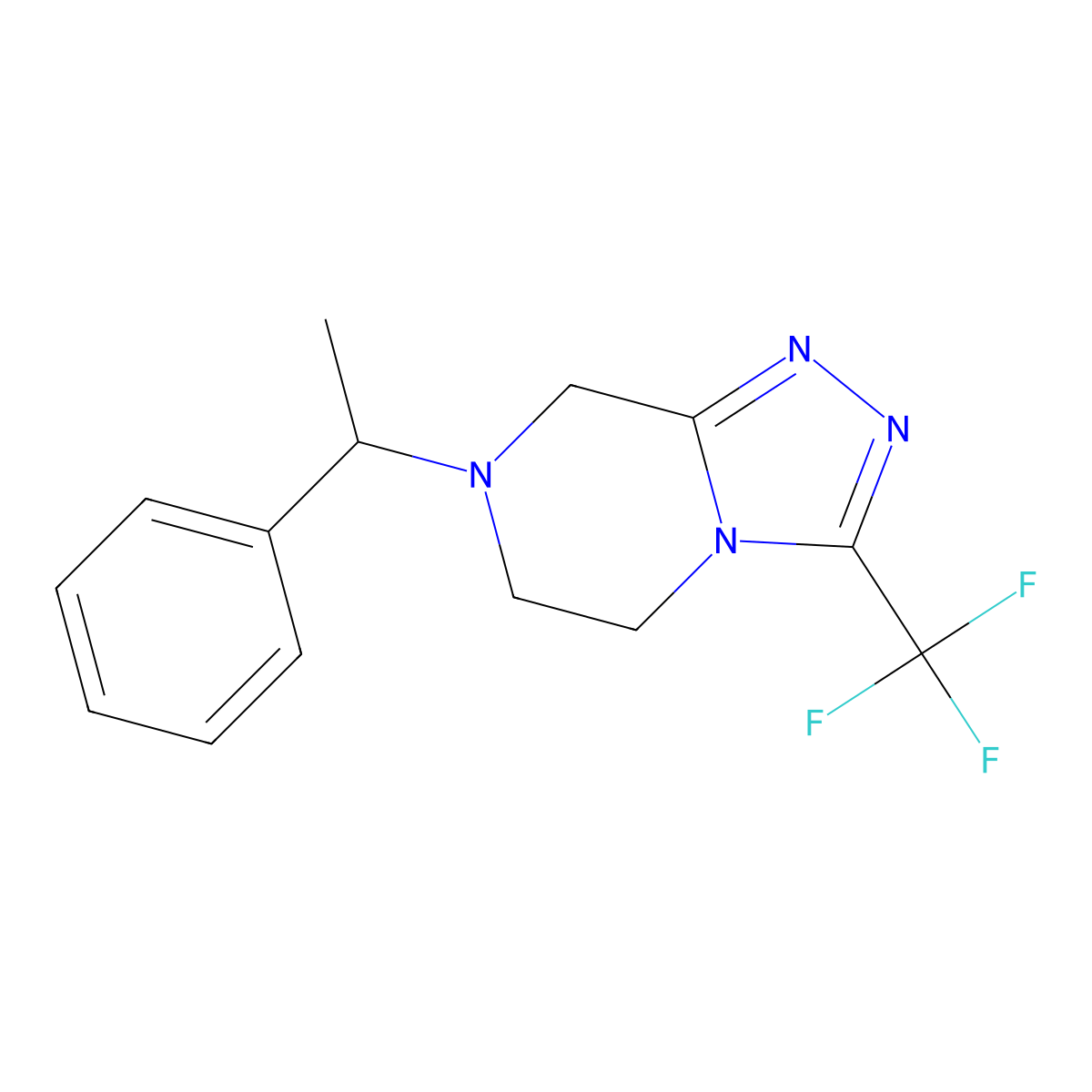 7-(1-phenylethyl)-3-(trifluoromethyl)-5H,6H,7H,8H-[1,2,4]triazolo[4,3-a]pyrazine molecular structure, CAS 2770618-59-0