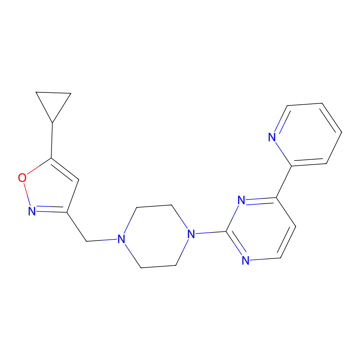 2-{4-[(5-Cyclopropyl-1,2-oxazol-3-yl)methyl]piperazin-1-yl}-4-(pyridin-2-yl)pyrimidine molecular structure, CAS 2770618-61-4