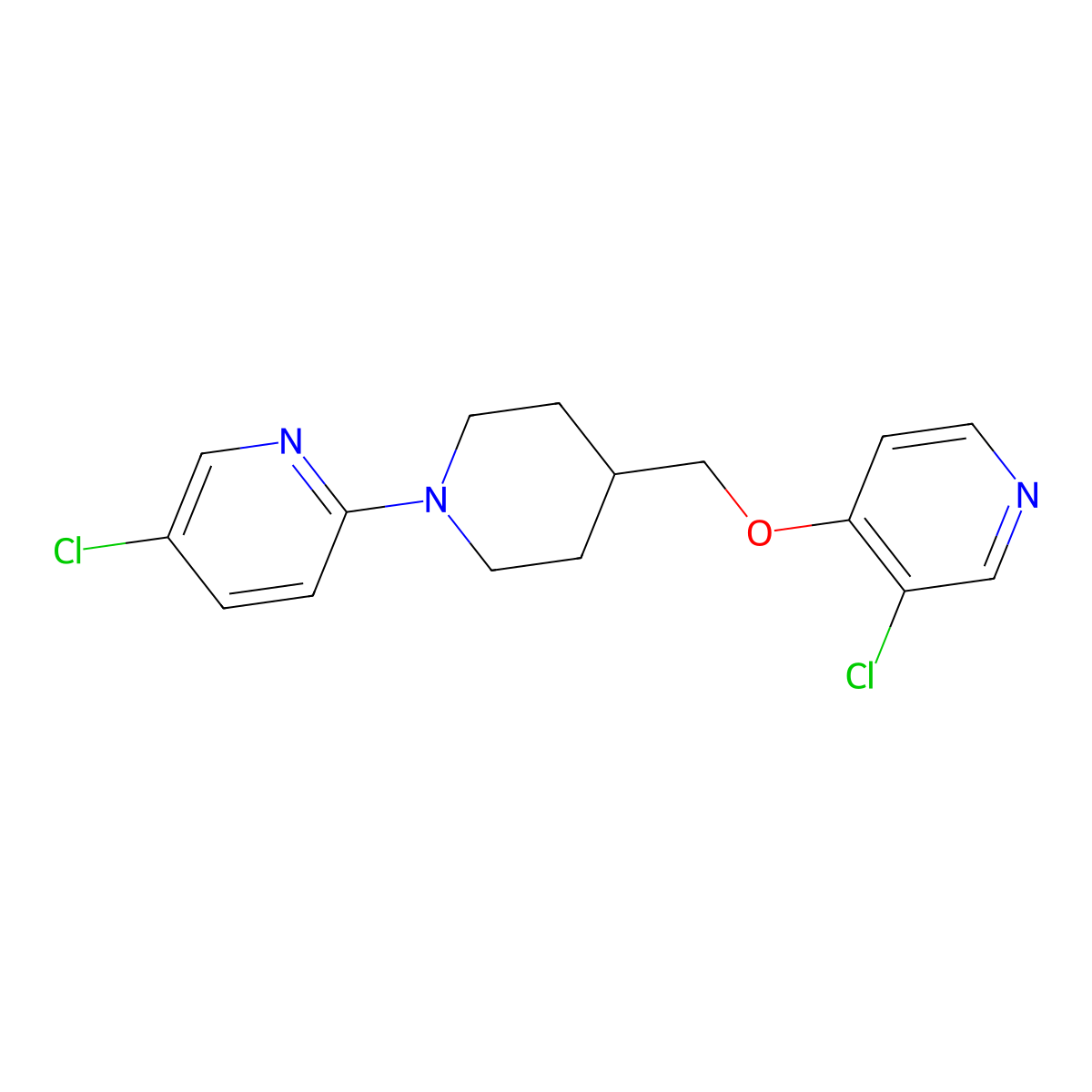 5-Chloro-2-(4-{[(3-chloropyridin-4-yl)oxy]methyl}piperidin-1-yl)pyridine molecular structure, CAS 2770618-73-8