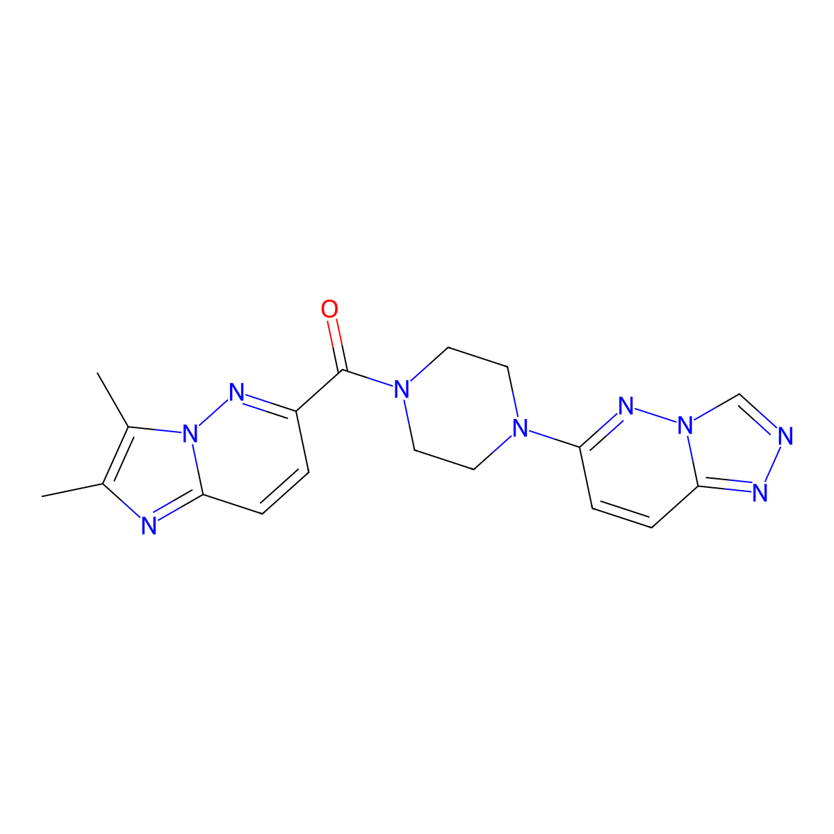 1-{2,3-Dimethylimidazo[1,2-b]pyridazine-6-carbonyl}-4-{[1,2,4]triazolo[4,3-b]pyridazin-6-yl}piperazine molecular structure, CAS 2770618-75-0