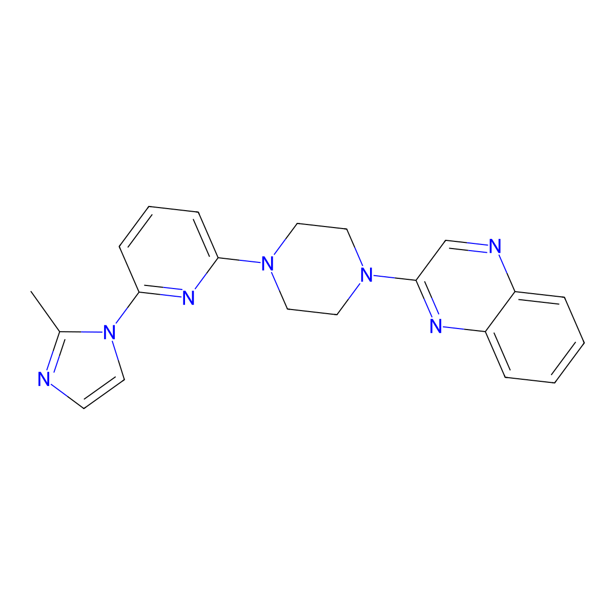 2-[4-[6-(2-Methylimidazol-1-yl)pyridin-2-yl]piperazin-1-yl]quinoxaline molecular structure, CAS 2770618-80-7
