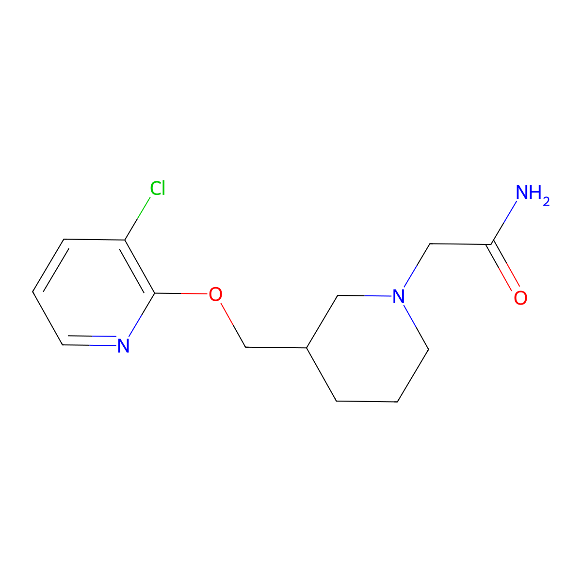 2-(3-{[(3-Chloropyridin-2-yl)oxy]methyl}piperidin-1-yl)acetamide molecular structure, CAS 2770618-83-0