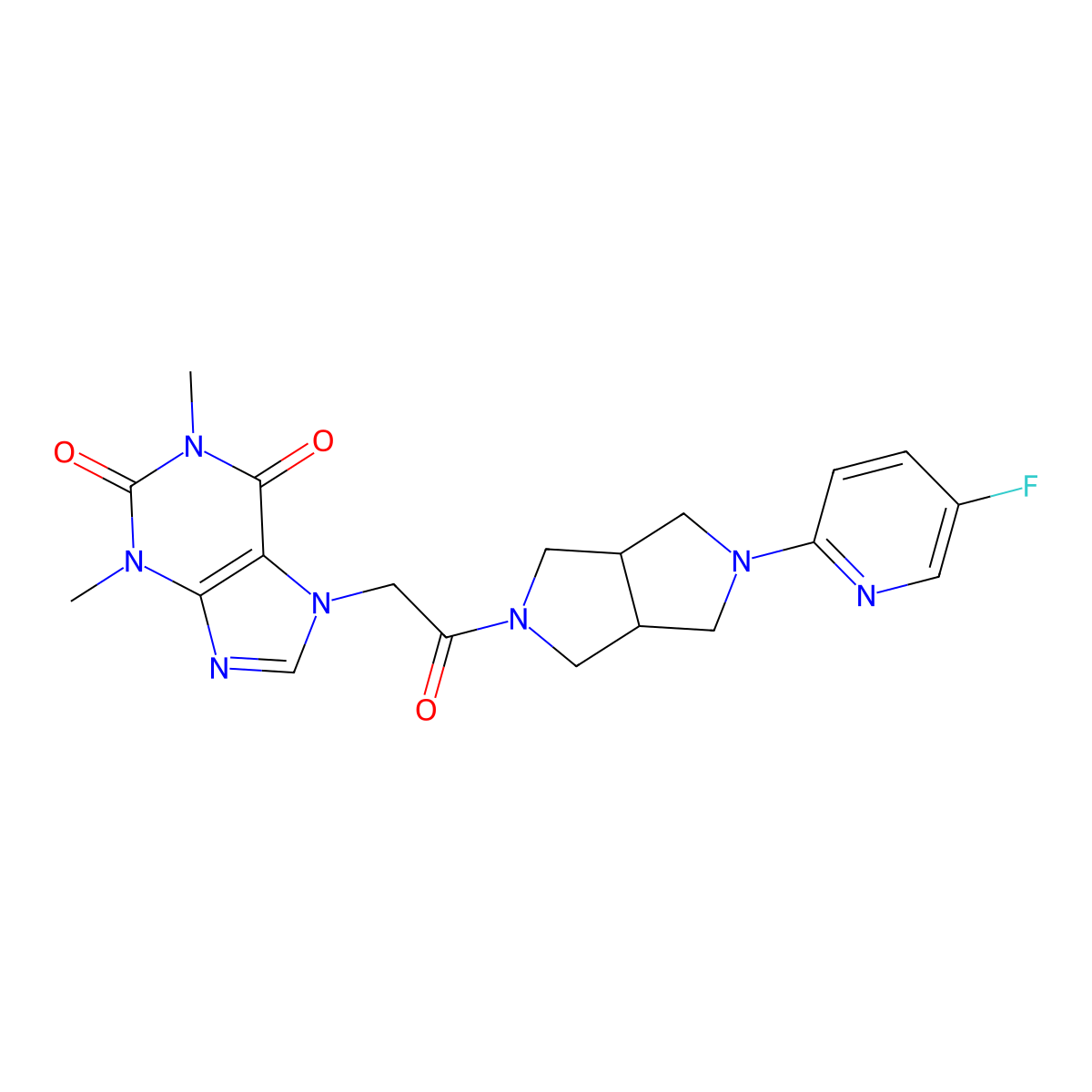 7-{2-[5-(5-fluoropyridin-2-yl)-octahydropyrrolo[3,4-c]pyrrol-2-yl]-2-oxoethyl}-1,3-dimethyl-2,3,6,7-tetrahydro-1H-purine-2,6-dione molecular structure, CAS 2770618-84-1