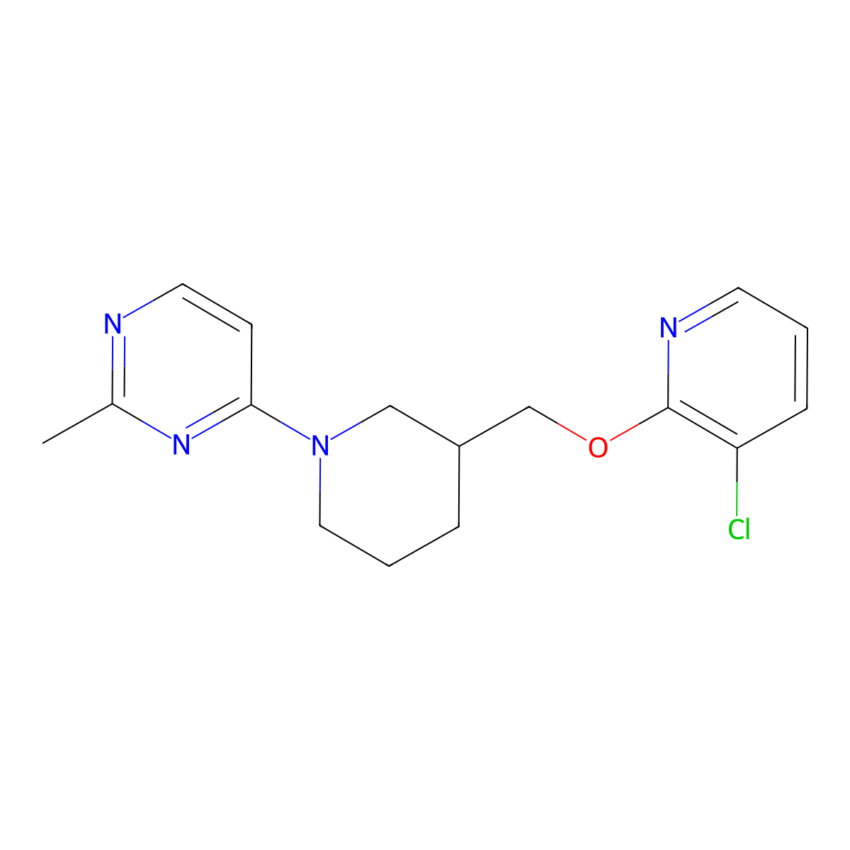 4-(3-{[(3-Chloropyridin-2-yl)oxy]methyl}piperidin-1-yl)-2-methylpyrimidine molecular structure, CAS 2770618-88-5