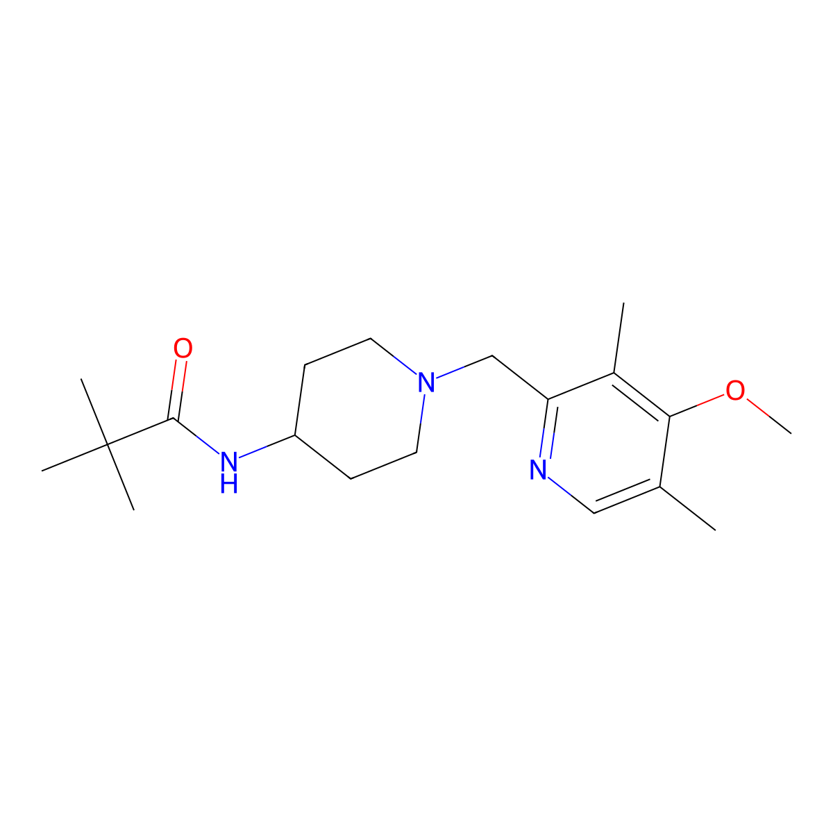 N-{1-[(4-methoxy-3,5-dimethylpyridin-2-yl)methyl]piperidin-4-yl}-2,2-dimethylpropanamide molecular structure, CAS 2770618-95-4