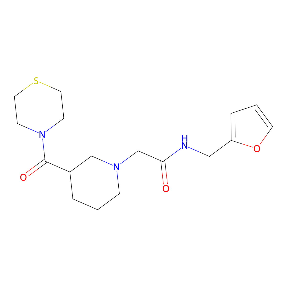 N-[(furan-2-yl)methyl]-2-[3-(thiomorpholine-4-carbonyl)piperidin-1-yl]acetamide molecular structure, CAS 2770618-96-5