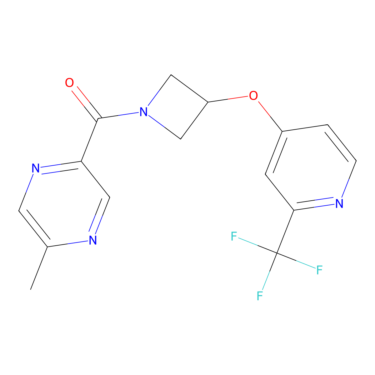 2-Methyl-5-(3-{[2-(trifluoromethyl)pyridin-4-yl]oxy}azetidine-1-carbonyl)pyrazine molecular structure, CAS 2770618-99-8
