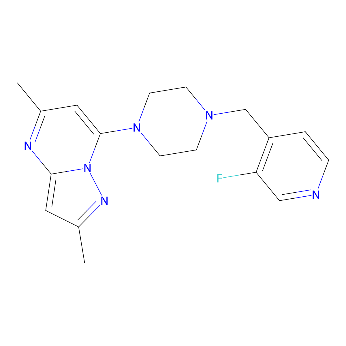 1-{2,5-Dimethylpyrazolo[1,5-a]pyrimidin-7-yl}-4-[(3-fluoropyridin-4-yl)methyl]piperazine molecular structure, CAS 2770619-03-7