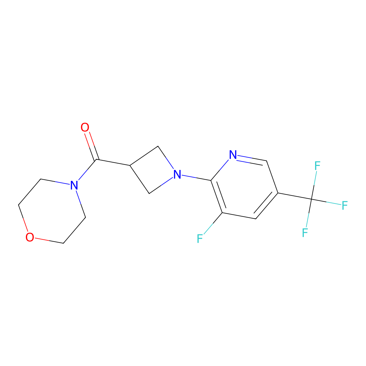4-{1-[3-Fluoro-5-(trifluoromethyl)pyridin-2-yl]azetidine-3-carbonyl}morpholine molecular structure, CAS 2770619-05-9