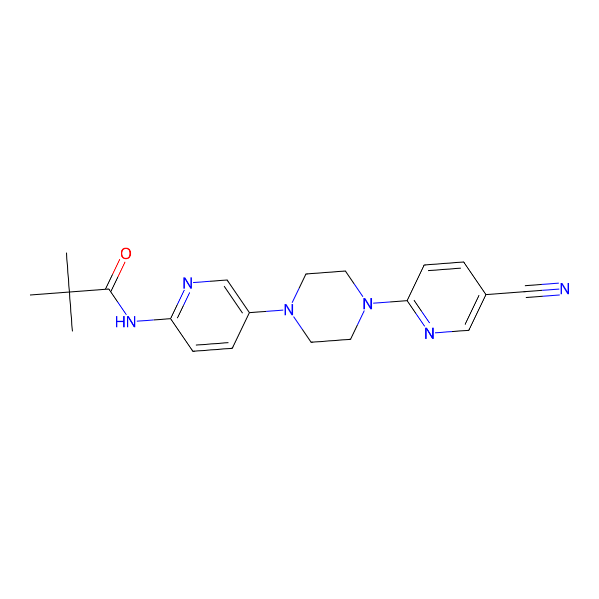 N-{5-[4-(5-cyanopyridin-2-yl)piperazin-1-yl]pyridin-2-yl}-2,2-dimethylpropanamide molecular structure, CAS 2770619-13-9