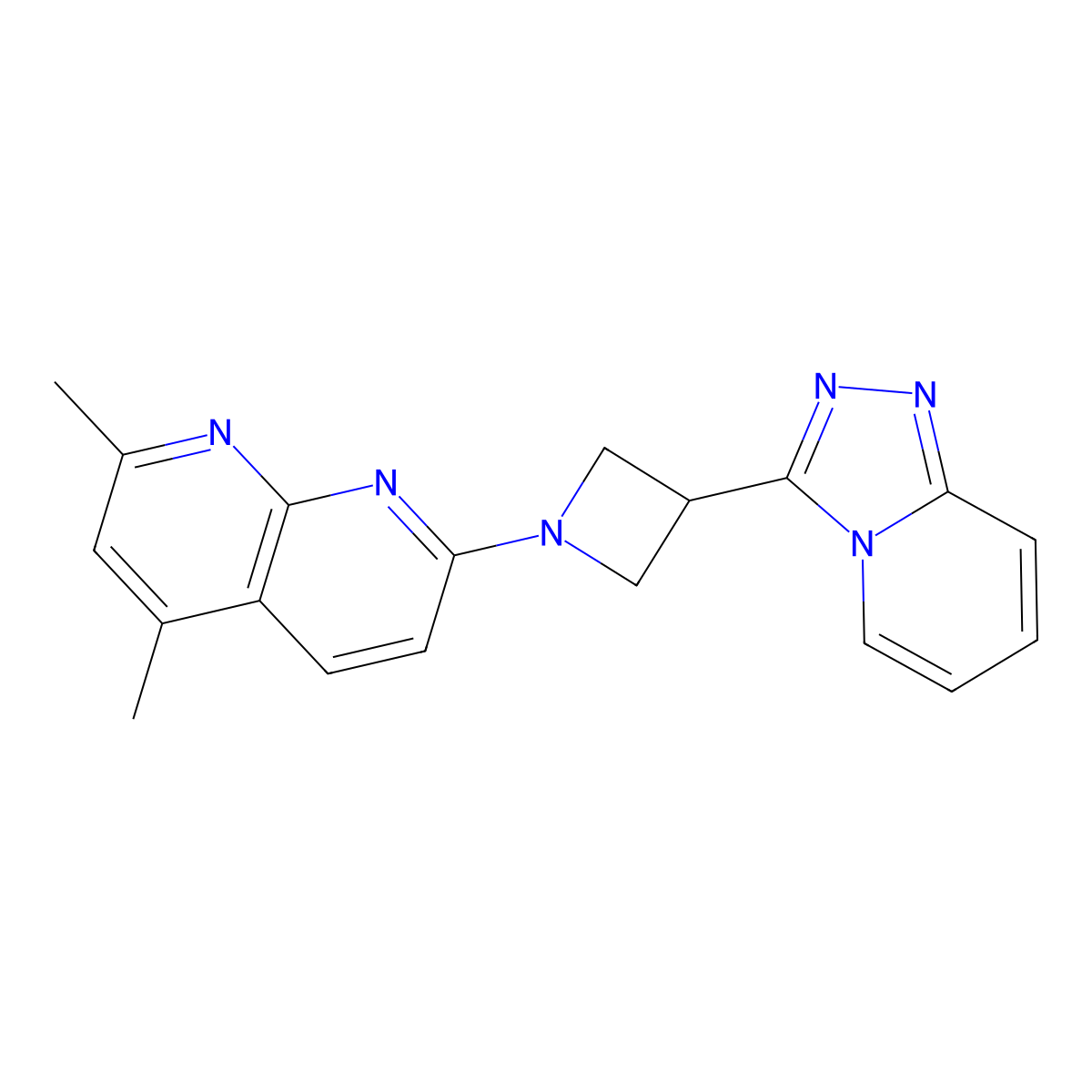 2,4-Dimethyl-7-(3-{[1,2,4]triazolo[4,3-a]pyridin-3-yl}azetidin-1-yl)-1,8-naphthyridine molecular structure, CAS 2770619-16-2