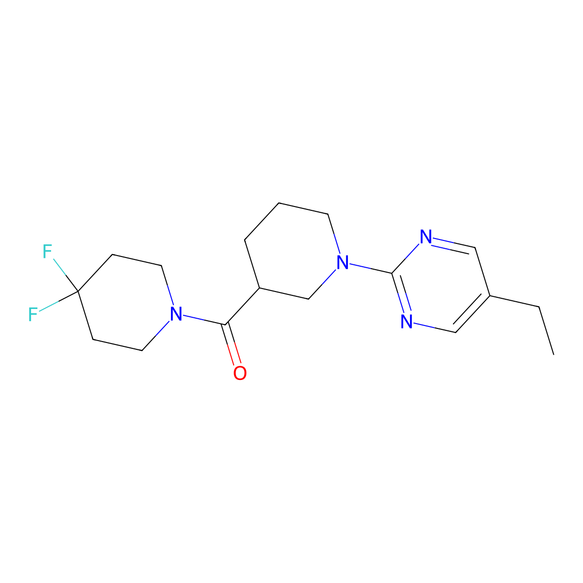 2-[3-(4,4-Difluoropiperidine-1-carbonyl)piperidin-1-yl]-5-ethylpyrimidine molecular structure, CAS 2770619-18-4