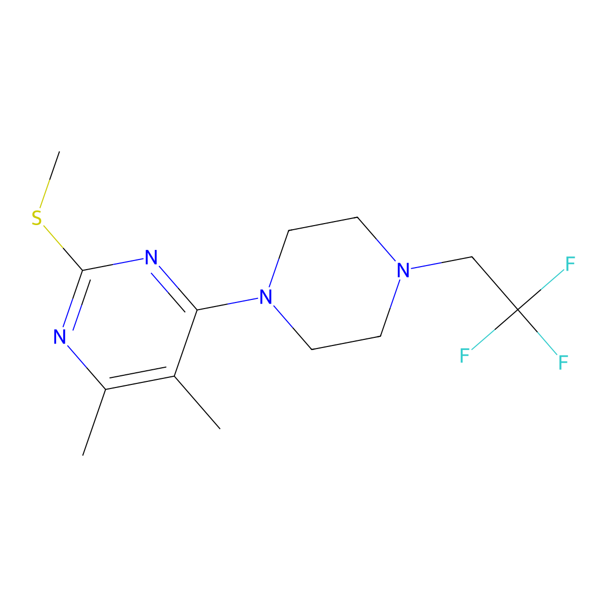 4,5-Dimethyl-2-(methylsulfanyl)-6-[4-(2,2,2-trifluoroethyl)piperazin-1-yl]pyrimidine molecular structure, CAS 2770619-20-8