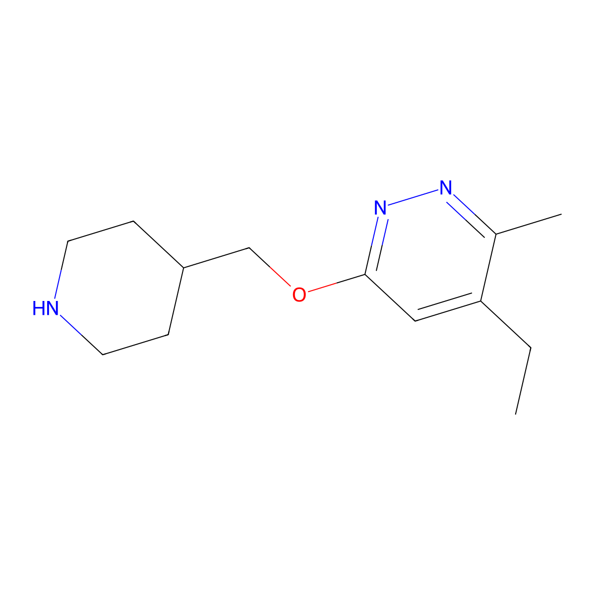 4-Ethyl-3-methyl-6-[(piperidin-4-yl)methoxy]pyridazine molecular structure, CAS 2770619-21-9