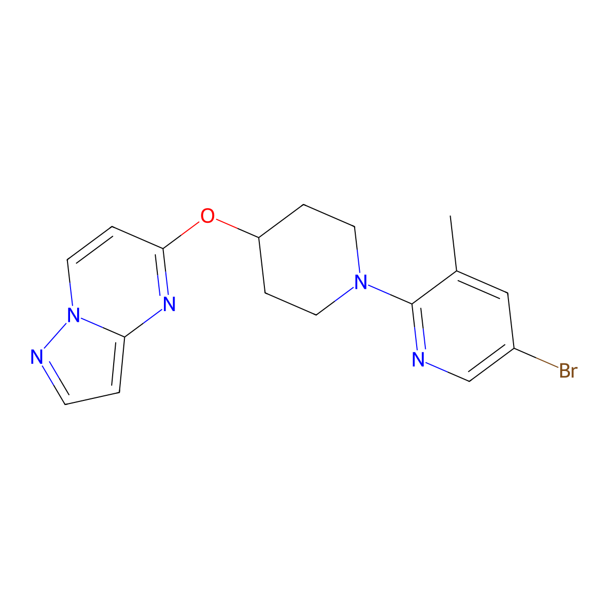 5-Bromo-3-methyl-2-(4-{pyrazolo[1,5-a]pyrimidin-5-yloxy}piperidin-1-yl)pyridine molecular structure, CAS 2770619-23-1