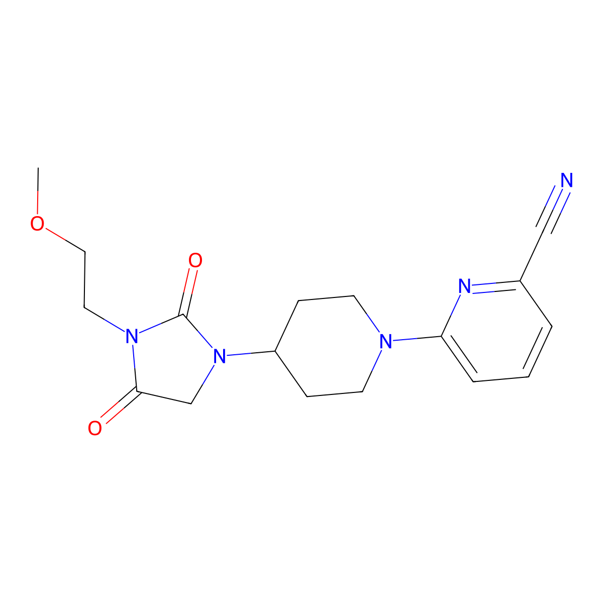 6-{4-[3-(2-Methoxyethyl)-2,4-dioxoimidazolidin-1-yl]piperidin-1-yl}pyridine-2-carbonitrile molecular structure, CAS 2770619-32-2