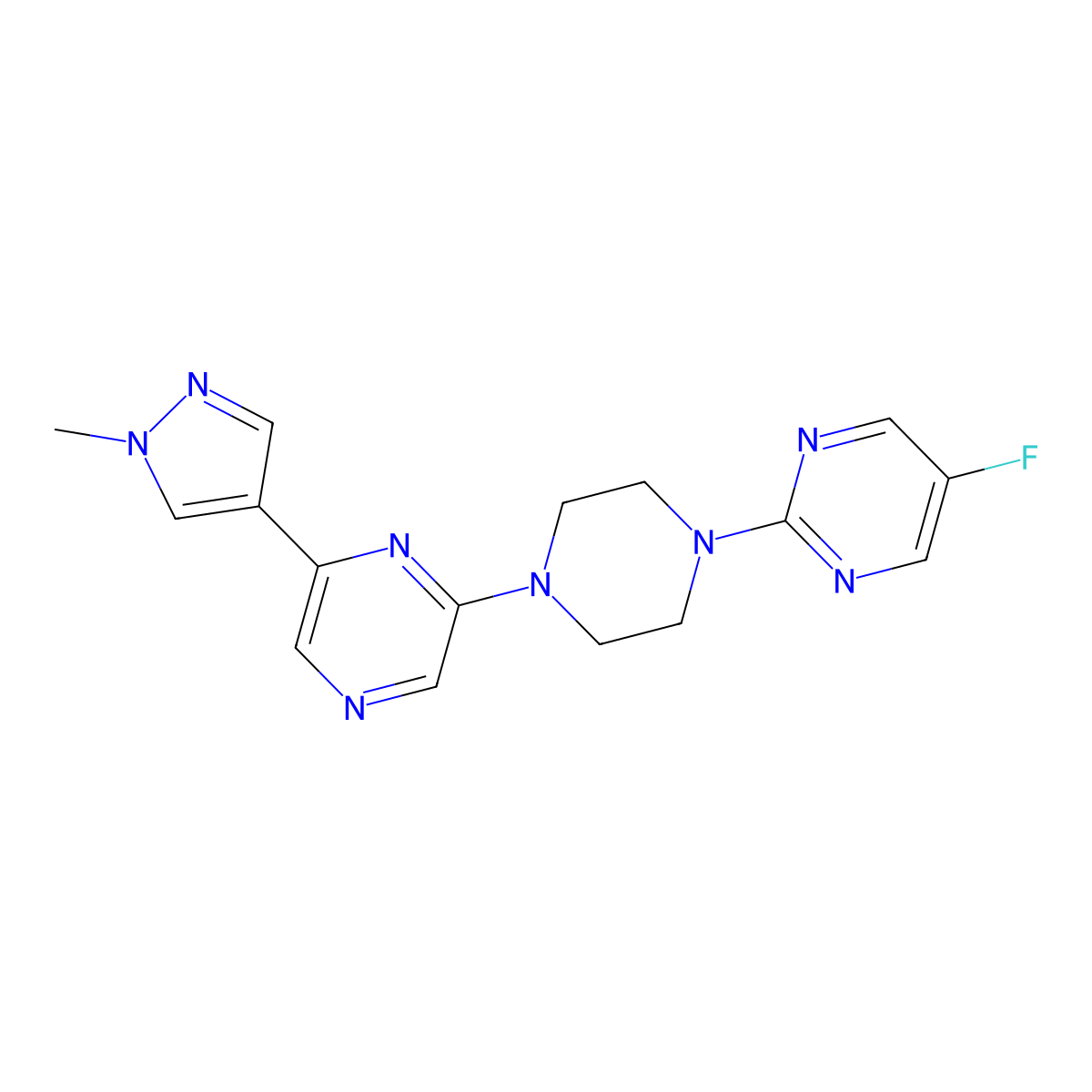 2-[4-(5-fluoropyrimidin-2-yl)piperazin-1-yl]-6-(1-methyl-1H-pyrazol-4-yl)pyrazine molecular structure, CAS 2770619-39-9