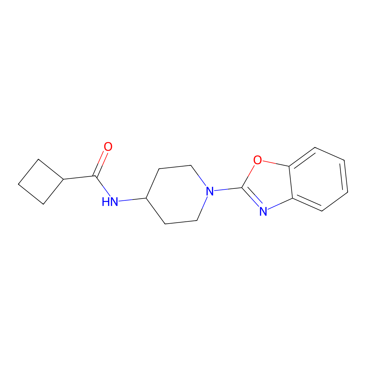 N-[1-(1,3-benzoxazol-2-yl)piperidin-4-yl]cyclobutanecarboxamide molecular structure, CAS 2770619-41-3