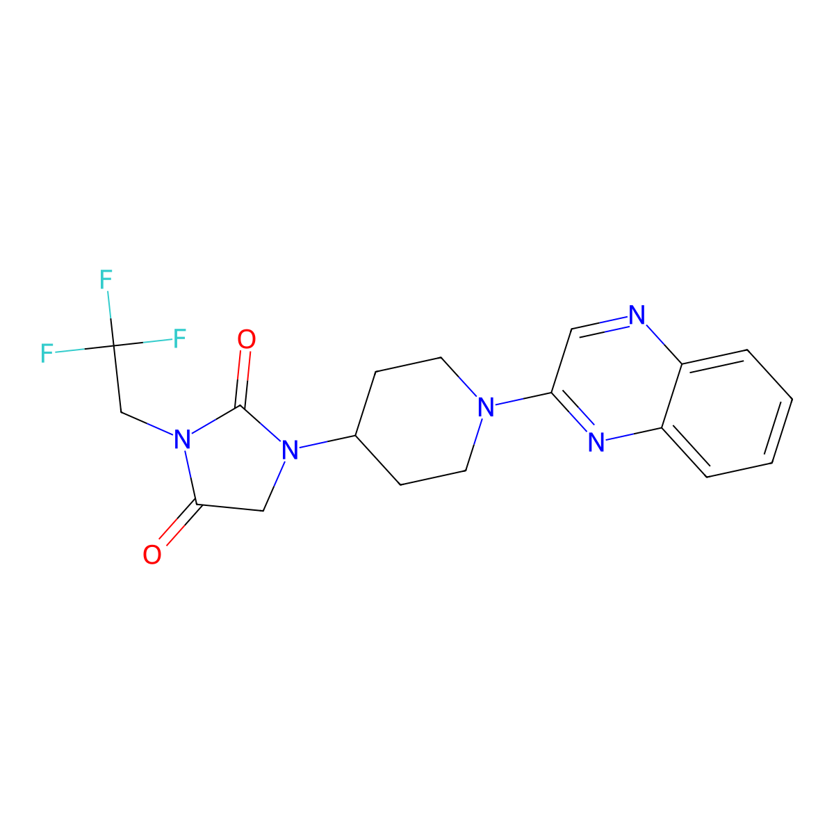 1-[1-(Quinoxalin-2-yl)piperidin-4-yl]-3-(2,2,2-trifluoroethyl)imidazolidine-2,4-dione molecular structure, CAS 2770619-42-4