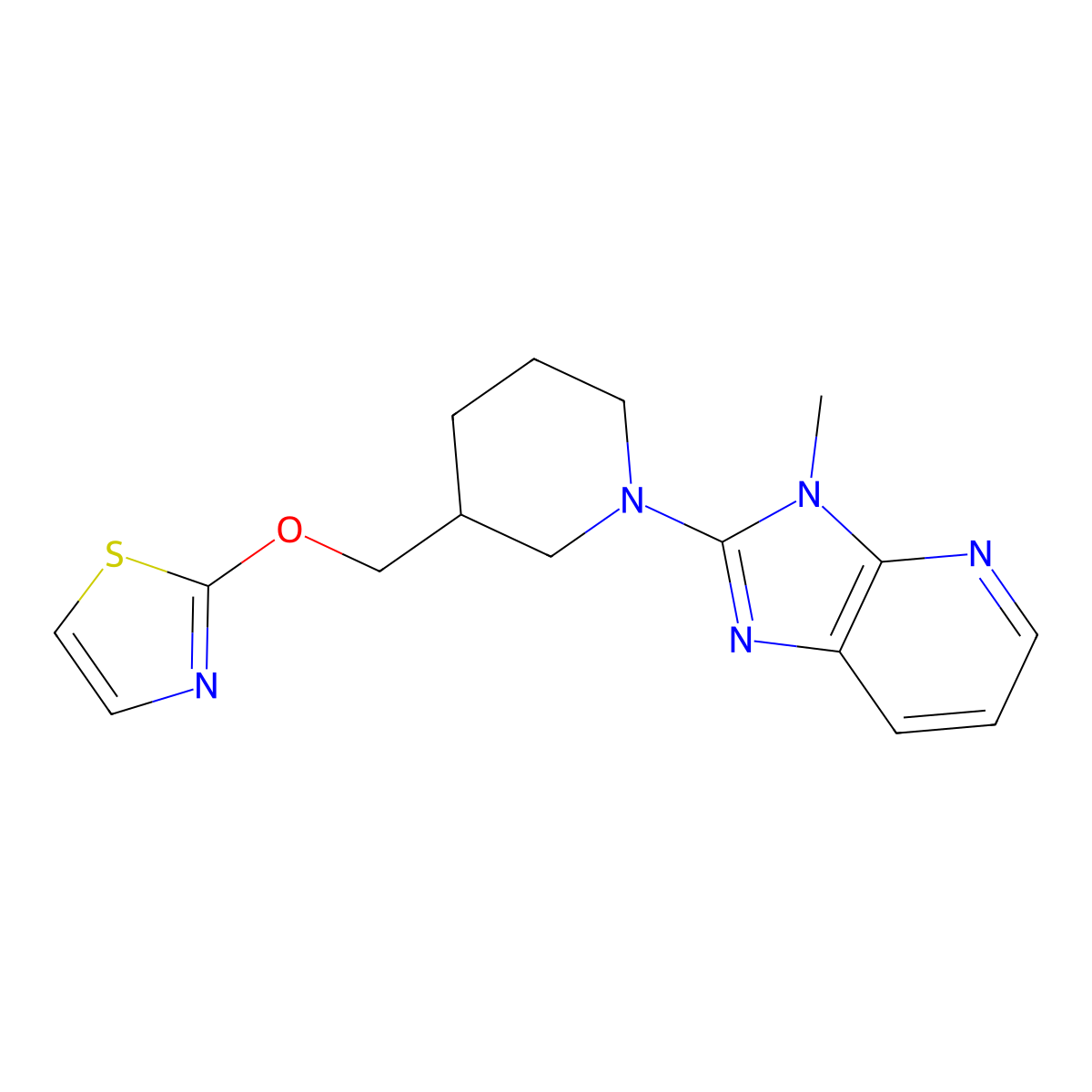 1-{3-methyl-3H-imidazo[4,5-b]pyridin-2-yl}-3-[(1,3-thiazol-2-yloxy)methyl]piperidine molecular structure, CAS 2770619-43-5