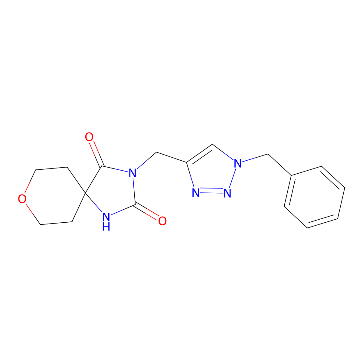 3-[(1-benzyl-1H-1,2,3-triazol-4-yl)methyl]-8-oxa-1,3-diazaspiro[4.5]decane-2,4-dione molecular structure, CAS 2770619-45-7