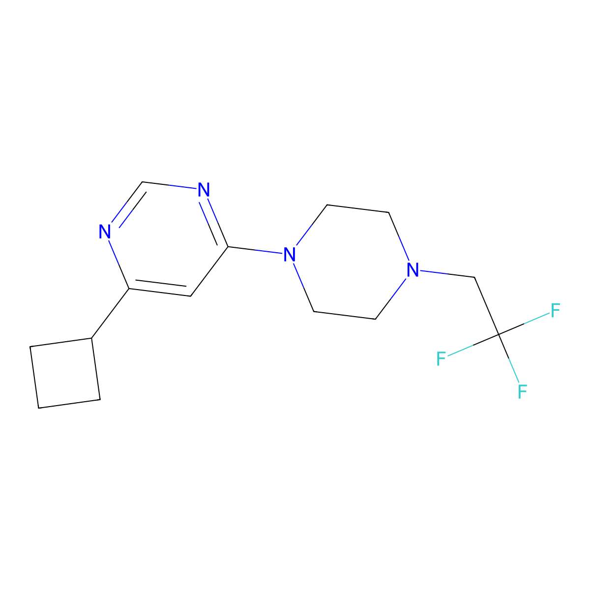 4-Cyclobutyl-6-[4-(2,2,2-trifluoroethyl)piperazin-1-yl]pyrimidine molecular structure, CAS 2770619-46-8