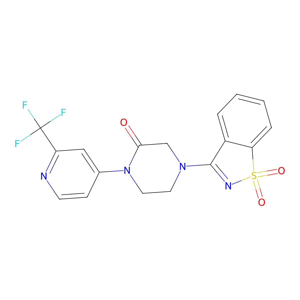 4-(1,1-Dioxo-1,2-benzothiazol-3-yl)-1-[2-(trifluoromethyl)-4-pyridinyl]piperazin-2-one molecular structure, CAS 2770619-48-0