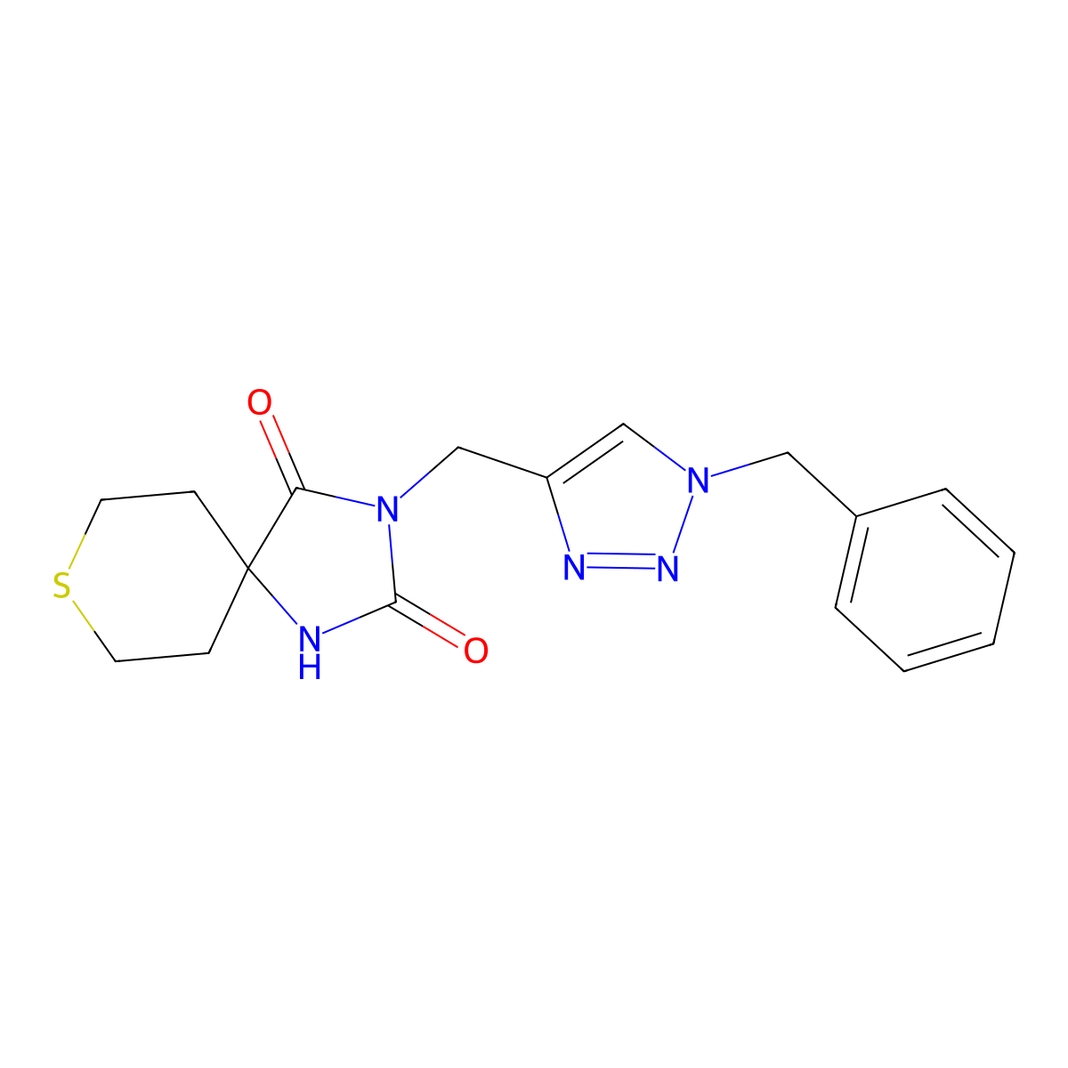 3-[(1-benzyl-1H-1,2,3-triazol-4-yl)methyl]-8-thia-1,3-diazaspiro[4.5]decane-2,4-dione molecular structure, CAS 2770619-53-7