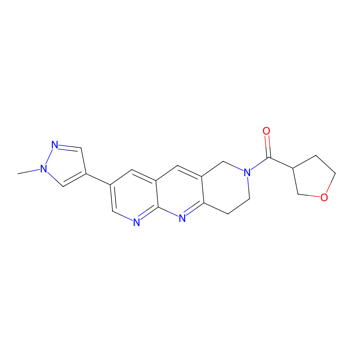 1-methyl-4-[7-(oxolane-3-carbonyl)-6H,7H,8H,9H-pyrido[2,3-b]1,6-naphthyridin-3-yl]-1H-pyrazole molecular structure, CAS 2770619-62-8