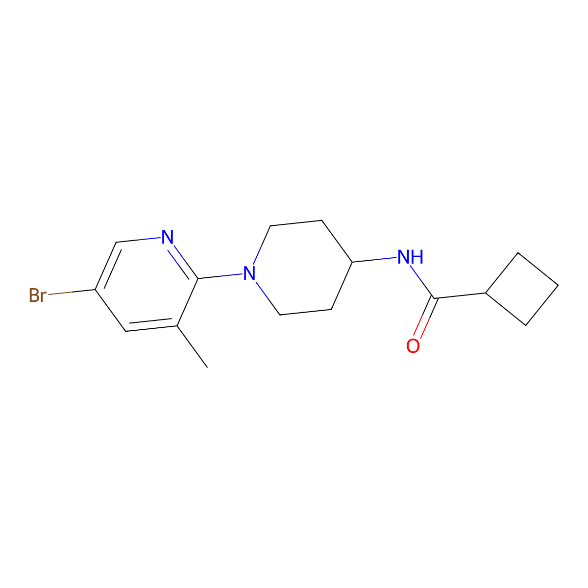 N-[1-(5-bromo-3-methylpyridin-2-yl)piperidin-4-yl]cyclobutanecarboxamide molecular structure, CAS 2770619-64-0