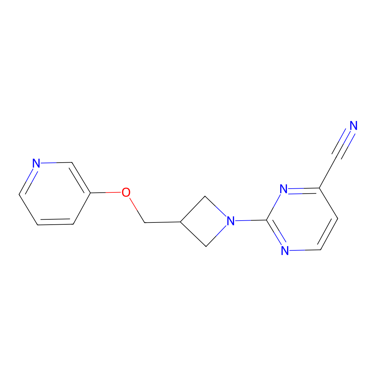 2-{3-[(Pyridin-3-yloxy)methyl]azetidin-1-yl}pyrimidine-4-carbonitrile molecular structure, CAS 2770619-66-2